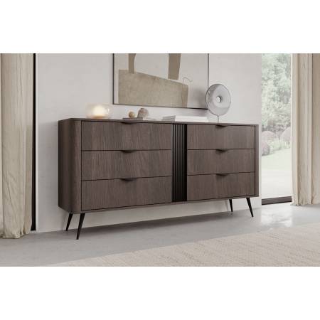 Komoda z szufladami 160 cm ryflowana listwa VIRGO dąb dunin + czarny